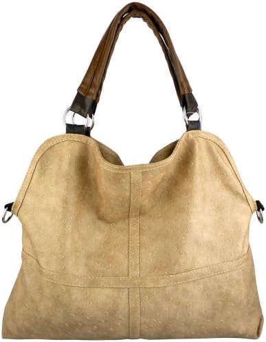 LUCIA Everyday Free Style Beige Tan Soft Embossed Ostrich Double Handle Oversized Hobo Satchel Purse Handbag Tote Bag