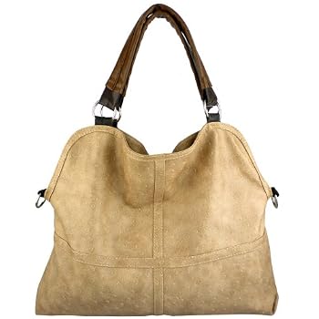 Set A Shopping Price Drop Alert For LUCIA Everyday Free Style Beige Tan Soft Embossed Ostrich Double Handle Oversized Hobo Satchel Purse Handbag Tote Bag