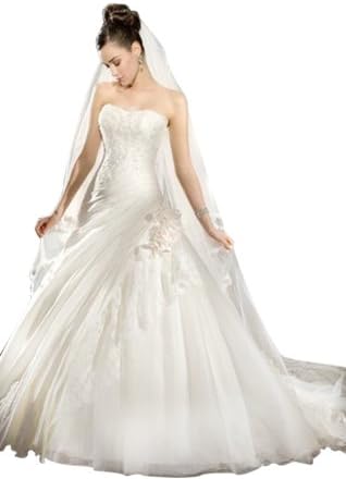 Classic A-Line/Princess Sweetheart Court Train Wedding Dress With Draped/Applique/Handmade Flowers Lace-up Taffeta 18 White