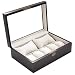 Vintage Dark Walnut Wood Color Glass Clear Top Watch Box Display Storage Case Chest Holds 10+ Watches With Soft Adjustable Pillows And High Clearance For Large Watches