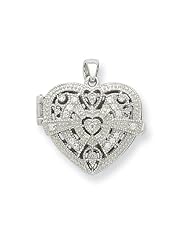 Genuine .925 Sterling Silver CZ Design Heart Locket Pendant. 100% Satisfaction Guaranteed.