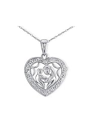 Mother In Prayer Diamond Heart Pendant in 10K White Gold