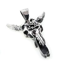 Longhorn Steer Skull and Pentacle Native American Indian Sterling Silver Pendant