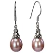 Crystal Top 8-9mm AAAA Drop Pearl Platinum Overlay CAREFREE Sterling Silver Earrings, Lavender