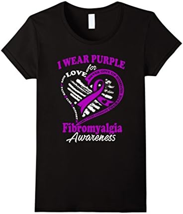 Women's Fibromyalgia Awareness Shirt - I Wear Purple For My Hero Large Black