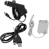 GTMax 2-In-1 USB Data Hotsync & Charging Cable + Black Car Charger + Home Wall AC Travel Charger for Nintendo 3DS / DSI / NDSI