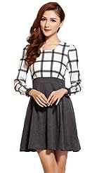 Cotton Long Sleeves Plaid Print Winter Round Neck  Dress