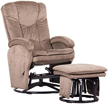 Dezmo Home Décor Furniture Set Push Back Reclinerr, Glider Rocker with Swivel, and Brake Includes FREE Ottoman, with Brown MicroFiber Fabric