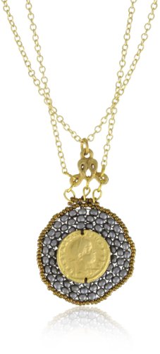 Tat2 Designs St. Tropez Silver and Gold Glass Bead, Gold Coin Necklace