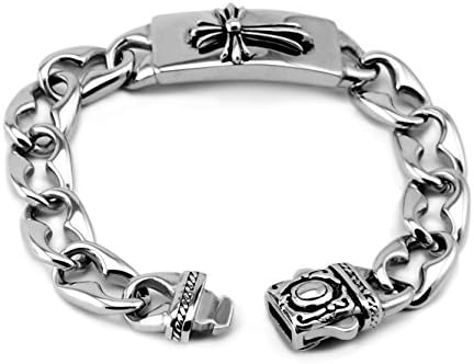 Three Keys Jewelry Stainless Steel Celtic Medieval Gothic Cross Cuba Curb Chain Silver Black Polish Bracelet with Safe Square Latch