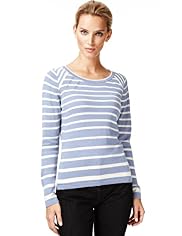 Autograph Cotton Rich Striped Jumper with Silk
