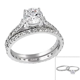 Sterling Silver Round CZ Bridal Engagement Ring Set