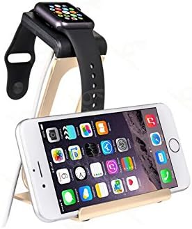 2 in 1 Premium Aluminum Apple Watch Charging Dock Station Stand Holder for iWatch 38mm/42mm & All version Cellphones-Aluminum Made (Aluminum-Gold)