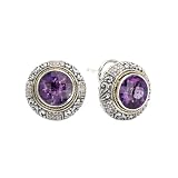 925 Silver, Amethyst & Diamond Earrings with 18k Gold Accents (0.27ctw)