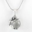 Three Dimensional Double Frog Pendant in Sterling Silver with Quartz Crystal Stone on an 18" Sterling and Rhodium Snake Chain, #8707