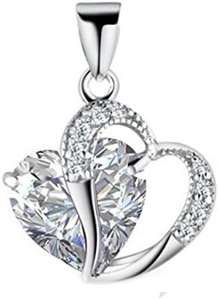 CHOW Fashion Women's Heart Crystal Rhinestone Sterling Silver Lucky Necklace Pendant (Transparent)