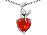 2.05 cttw 925 Sterling Silver 14K White Gold Plated Created Heart Shape Orange Mexican Fire Opal Pendant