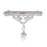  : Heirloom Sterling Silver Faux Pearl C.Z. Diamond Pin