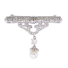 Heirloom Sterling Silver Faux Pearl C.Z. Diamond Pin (Valentine's Day Special)