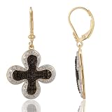 18k Gold Over Sterling Silver Black and White Diamond Accent Cross Drop Earrings