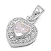 Sterling Silver & White Opal Fine Double Heart Clear CZ Pendant