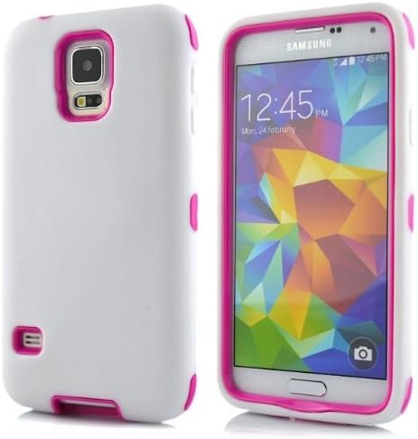 QIBOX® Armor Hybrid Soft Silicone PC Hard Back Case Cover for Samsung Galaxy S5 (White+Rose)