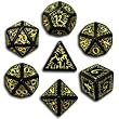 Q-Workshop Polyhedral 7-Die Set: Carved Elven Elvish Dice Set (Black with Yellow)