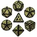 Q-Workshop Polyhedral 7-Die Set: Carved Elven Elvish Dice Set (Black with Yellow)