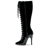 Women's Sexy Lace Up Knee High Boots 5 Inch Stiletto Heel Black