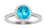 10k White Gold, December Birthstone, Coated Blue Topaz and Diamond Ring, Size 7