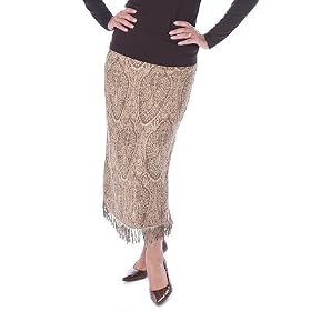 Pamela McCoy Fringe Detail Paisley-Print Straight Skirt