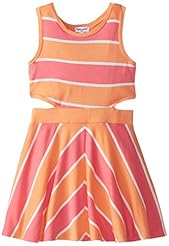 Girls Striped Print Polyester/Satin/Taffeta    Lace-Up Cutout  Dress With a Bow(s) and a Ribbon  and Ruffles and Pearls