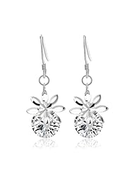 Honeystore Girls Swiss Diamond Fish Hook 925 Sterling Silver White Gold Plated Dangle Earrings Color White
