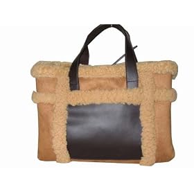 Suede and Fleece Tote Brown Bag Handbag Purse