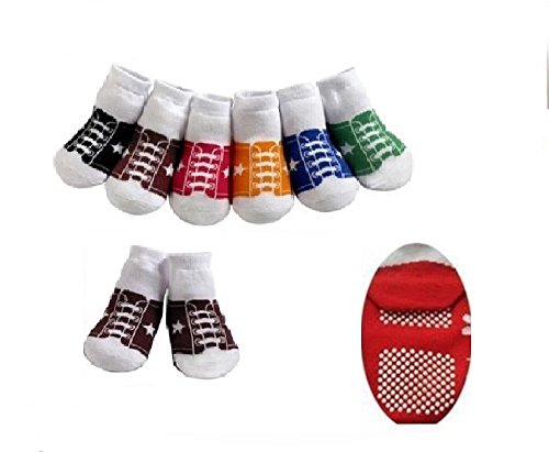 PACK OF 6 BABY BOYS/GIRLS BASEBALL STYLE ANTI SLIP SOCKS AGE 0-6, 6-12, 12 18 MONTHS