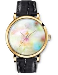 SPRAWL Aanalog Fashion Series Gold Ladies Watches of Genuine Black Leather Strap,Unique Wrist Watch for Women Girls Designed with Colored spots