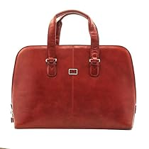 Tony Perotti Womens Italian Bull Leather [Personalized Initials Embossing] Classic Zip-Around Leather Laptop Tote Bag in Red
