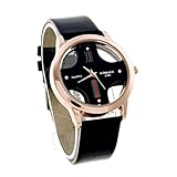 Towallmark(TM)New Stylish Hollow Dial Faux Leather Men's Analog Watch Watches Black