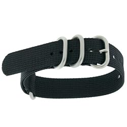 Watch Band Nylon One Piece Military Sport Strap Black Stainless Heavy Buckles 22 millimeter
