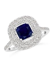 Halo Round Diamond and Blue Sapphire Engagement Ring- 1.2 ct TGW