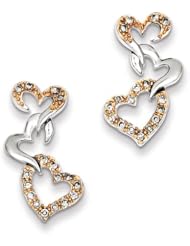 Sterling Silver & Brown Rhodium Diamond Heart Earrings. Carat Wt- 0.33ct