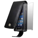 SONY ERICSSON XPERIA X10 LEATHER FLIP CASE - BLACK, WITH SCREEN PROTECTOR PART OF THE QUBITS ACCESSORIES RANGE