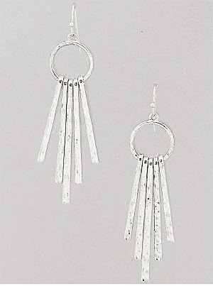 BAR Fringe Hoop Earring, Silver, Size : Length:2.5inch