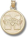 Mississippi State Bulldogs Solid 10K Gold ''M STATE'' Round 5/8'' Pendant