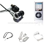DreamBargains Premium iPod Nano 4th Generation 8GB 16GB Accessory Bundle Kit - Snap-On Hard Crystal Case with Full Screen Protection - Clear + Rapid Charging Car Charger - White + Travel Charger - White + Premium Durable Metallic Sound Isolating In-Ear Earbud Earphones - Black + Neckstrap - Black