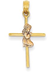 14K Two-tone Girl on Cross Pendant