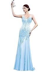 V-neck Chiffon Mermaid Beaded Crystal Evening Dress/Prom Dress/Party Dress/Wedding Dress 