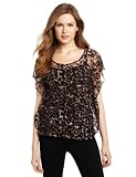 Star Vixen Womens Flutter Sleeve Lace Print Top