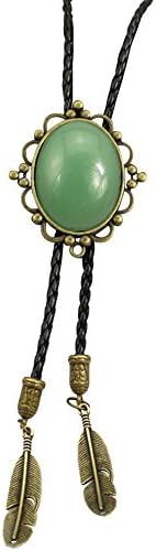 Mens Pu leather Natural sapphire necklace bolo tie (jade)
