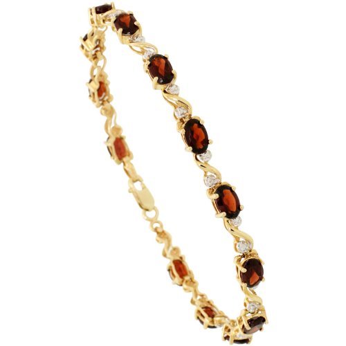 14k Gold Alternating Swirl & Oval Link 7 in. Tennis Bracelet, w/ Brilliant Cut Diamonds & Oval Cut (6×4mm) Garnet Stones, 3/16 in. (5mm) wide